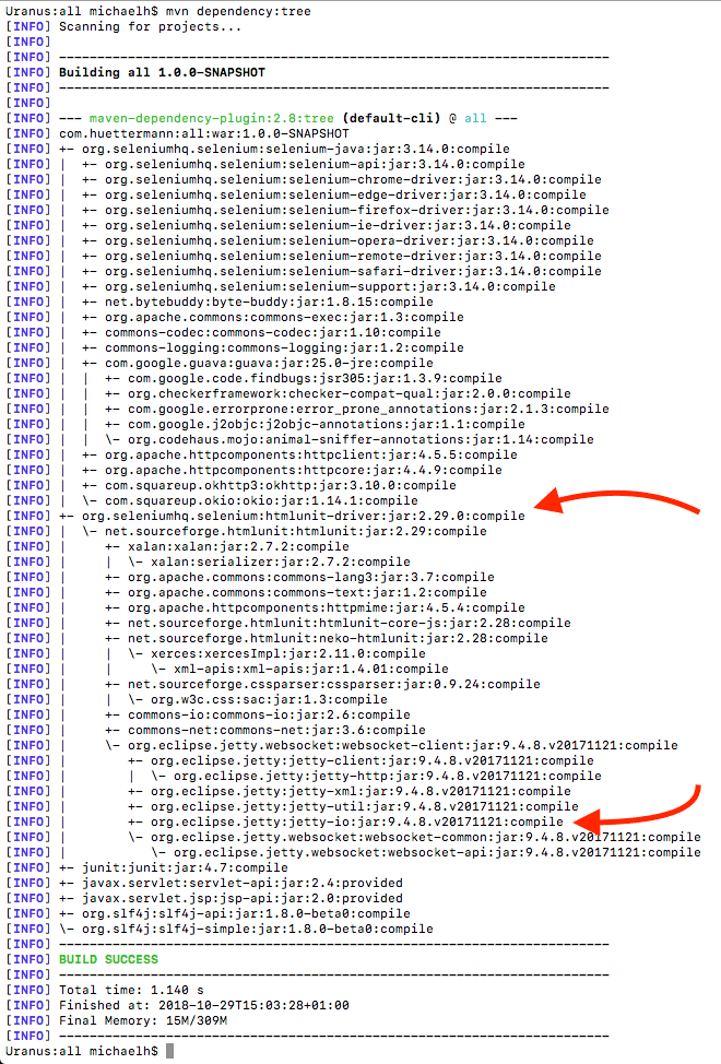 Inspecting the dependency structure, with the used build tool 05